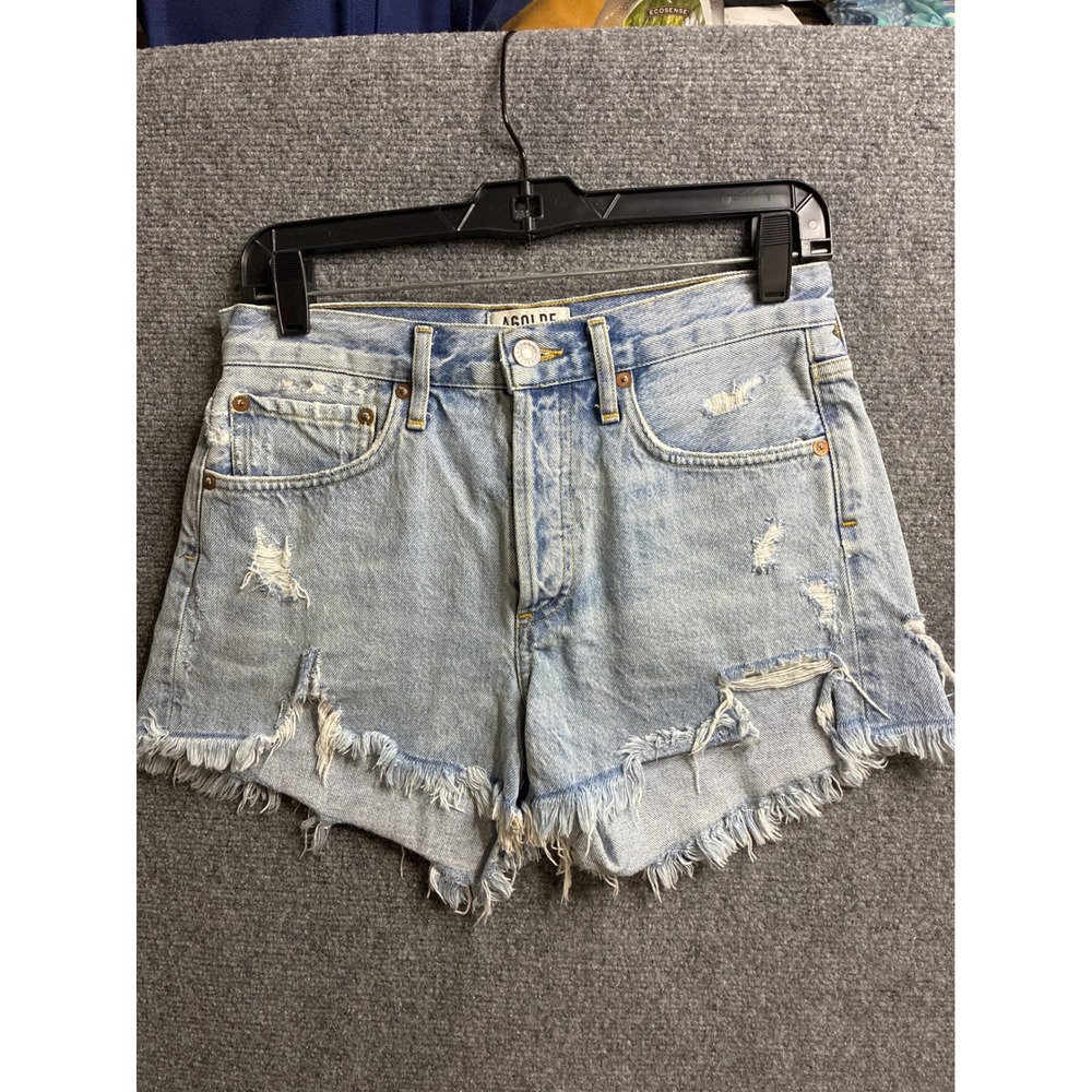 AGOLDE Parker Distressed Light Wash Denim Cutoff Shorts Size 25 High Rise